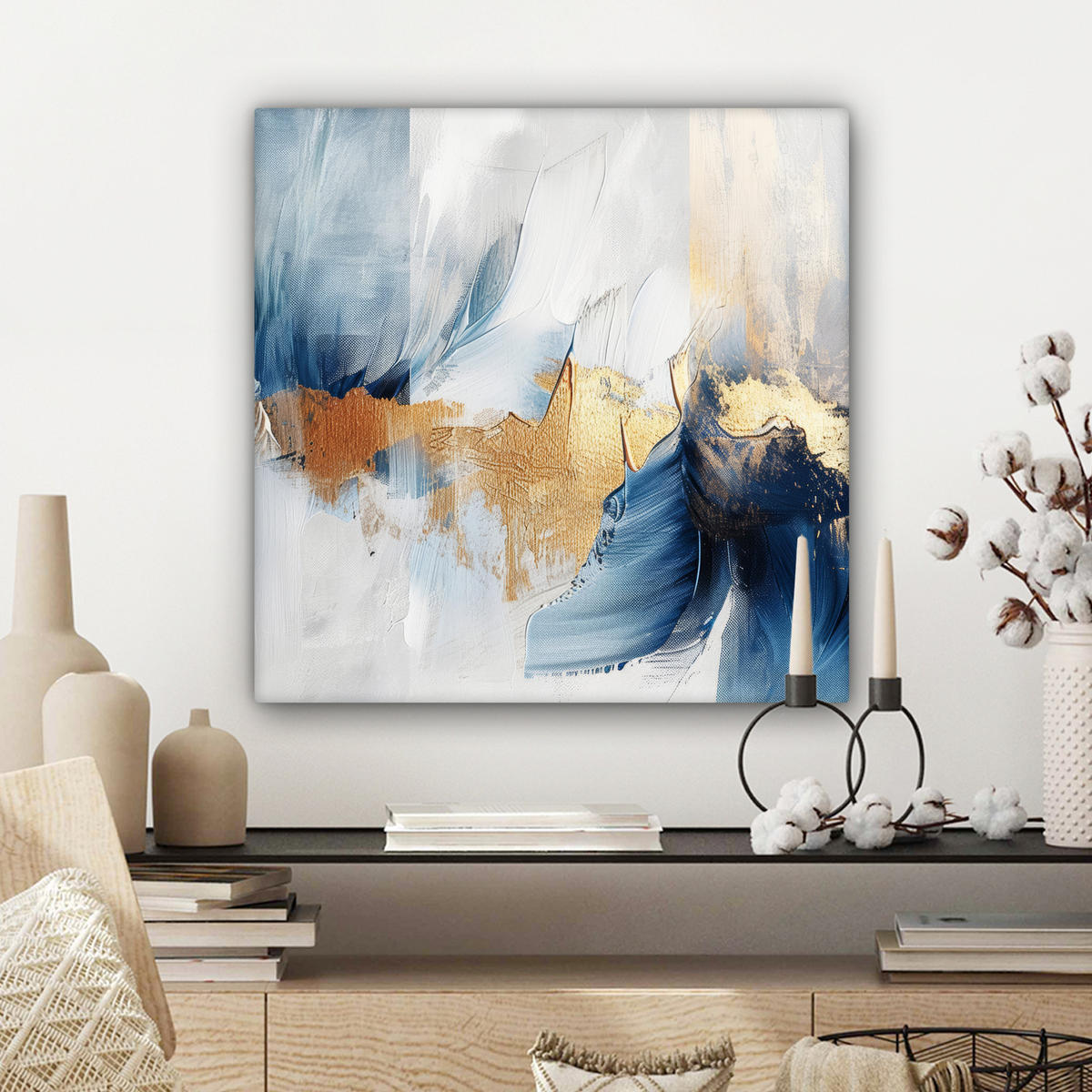 LEINWANDBILD Gold - Blau - Aquarell - Kunst - Modern 50x50 cm - Hellblau, Textil (50/50cm) - MuchoWow