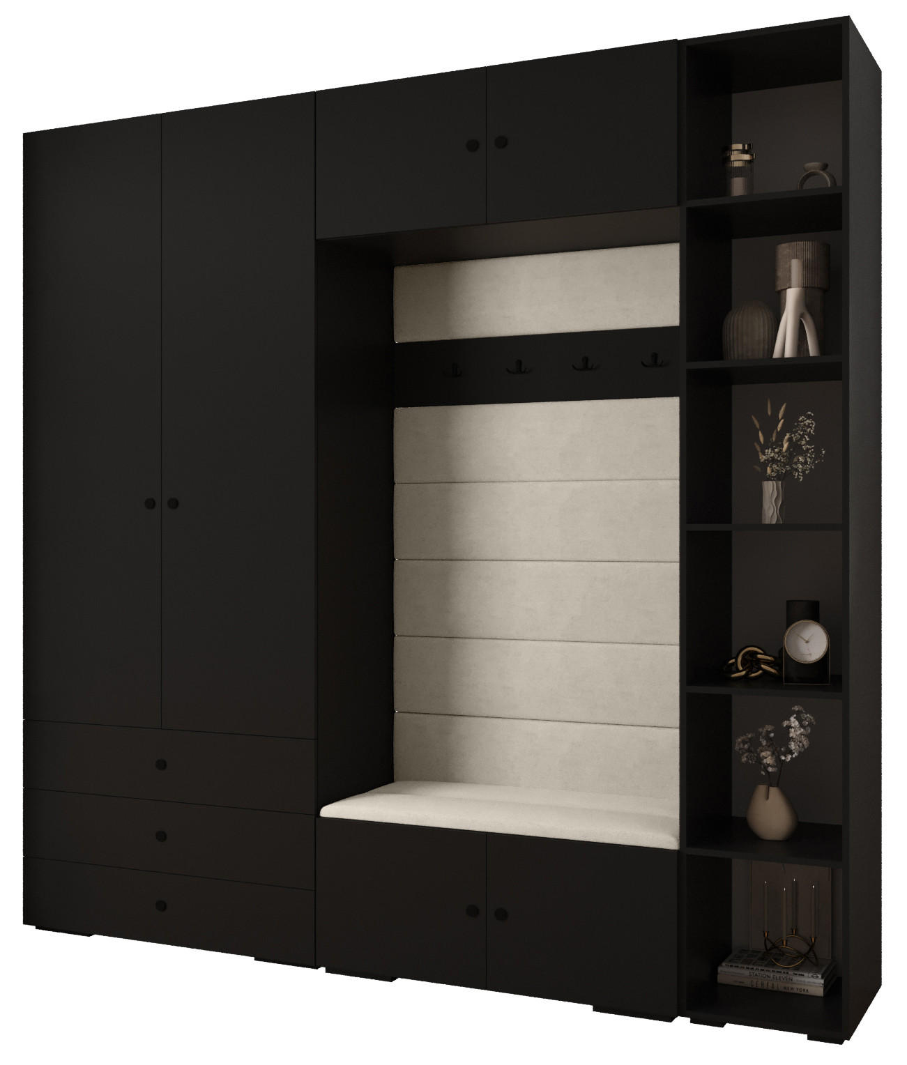 Abiks Möbel Garderoben-Set Schwarz, Beige, Schwarz 240x236.7x47 cm