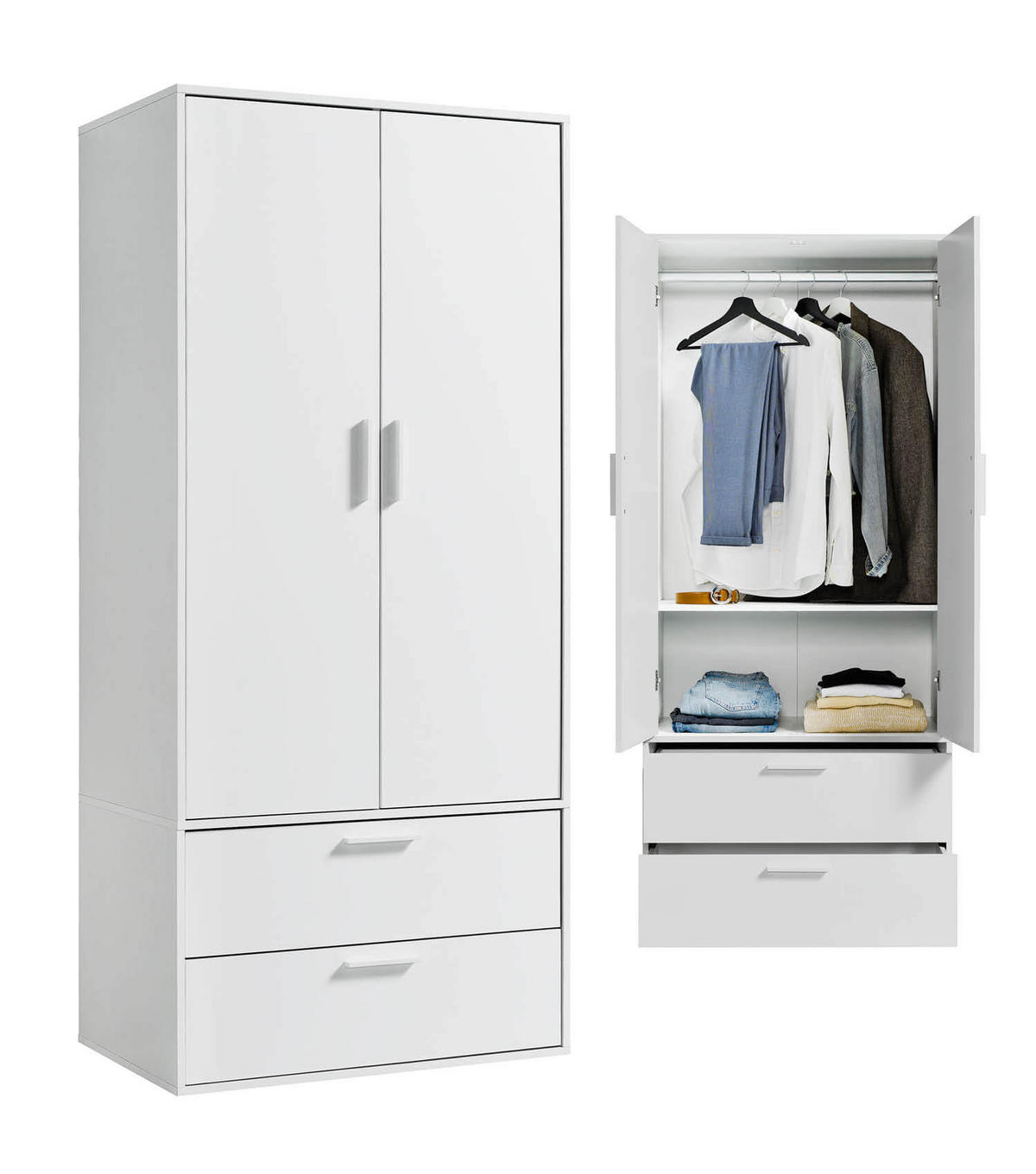 KLEIDERSCHRANK Der Kleiderheld - Weiß, Holzwerkstoff (80/180/51cm) - Mokebo