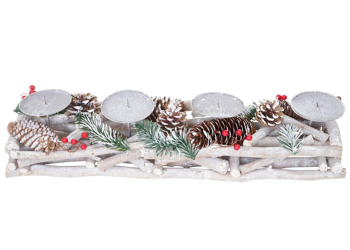 ADVENTSKRANZ LÄNGLICH HOLZ OHNE KERZEN Weiß - Weiß, Holz (11cm) - MCW