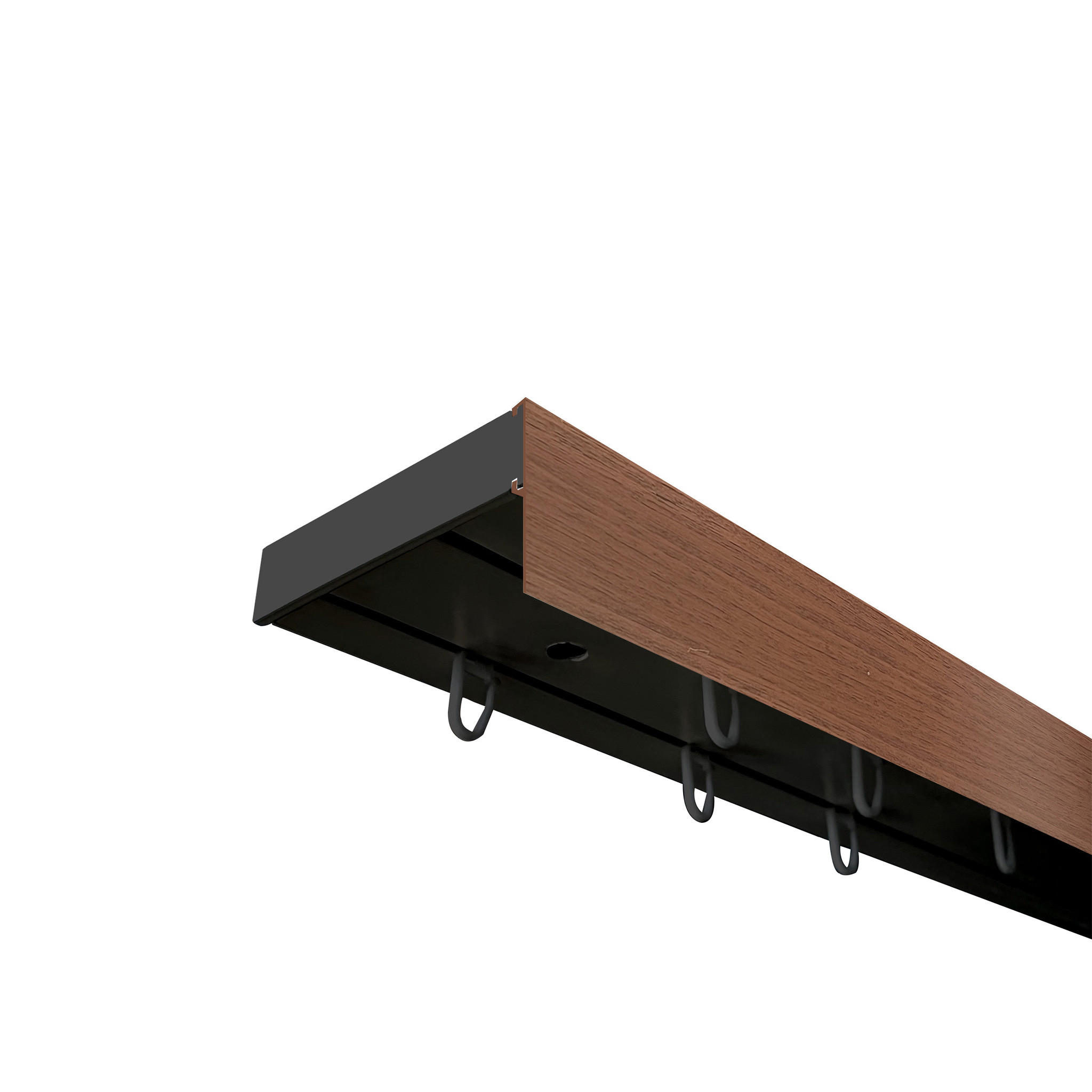 VORHANGSCHIENE SH, 2-läufig, Schiene schwarz, Blende 5 cm nuss, 240 cm - Schwarz, Kunststoff (4.7/1.7/240cm) - SN Deco