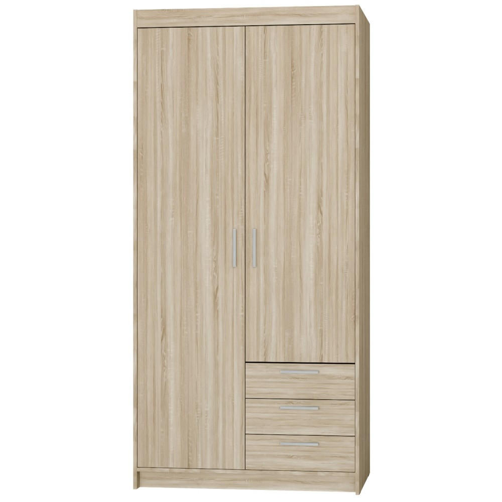 DREHTÜRENSCHRANK Elena mit 2 Türen und 3 Schubladen, mit Spiegel Sonoma Eiche - Sonoma Eiche, Holzwerkstoff (90/190/53cm) - Beautysofa