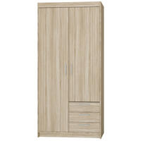 DREHTÜRENSCHRANK Elena mit 2 Türen und 3 Schubladen, mit Spiegel Sonoma Eiche - Sonoma Eiche, Holzwerkstoff (90/190/53cm) - Beautysofa