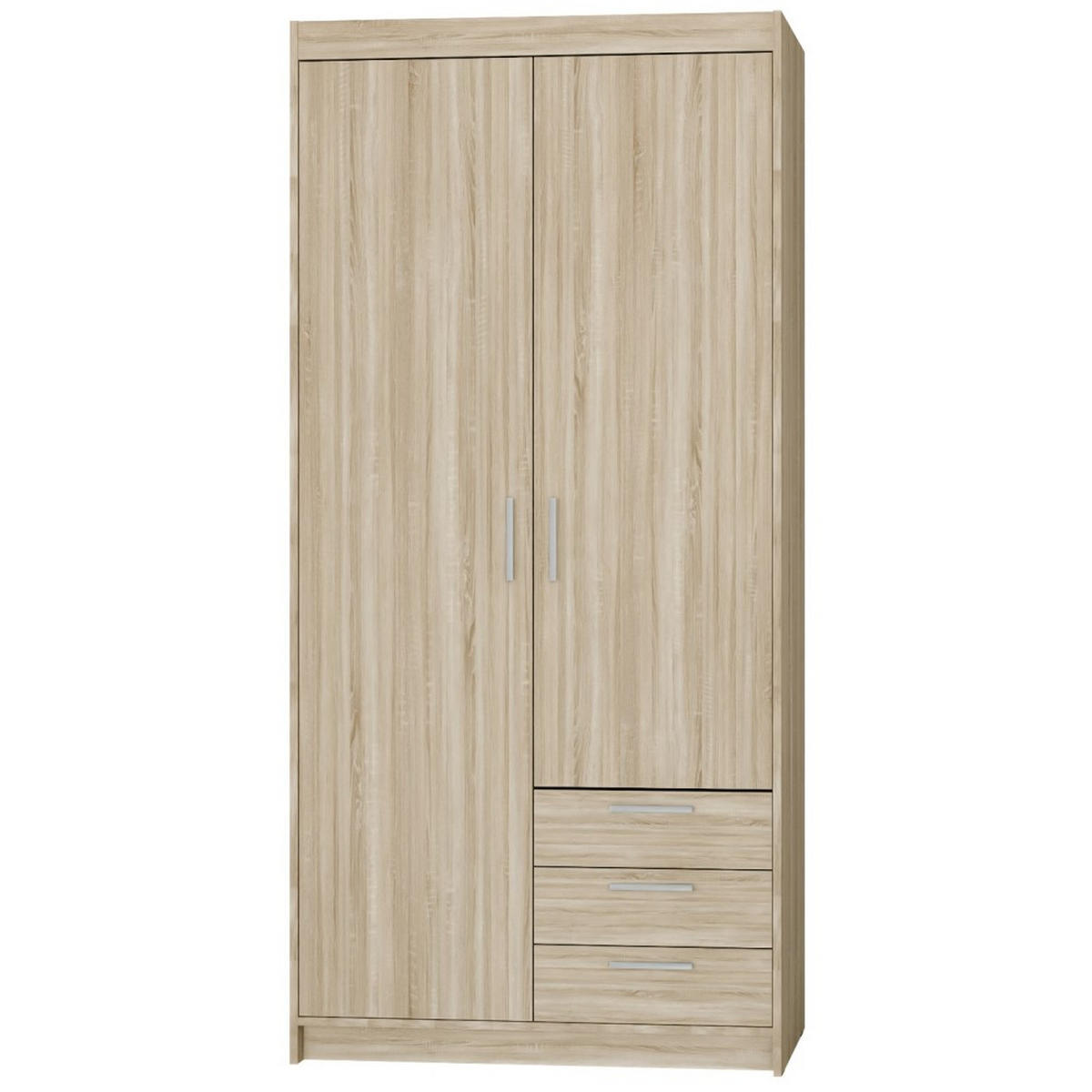 DREHTÜRENSCHRANK Elena mit 2 Türen und 3 Schubladen, mit Spiegel Sonoma Eiche - Sonoma Eiche, Holzwerkstoff (90/190/53cm) - Beautysofa