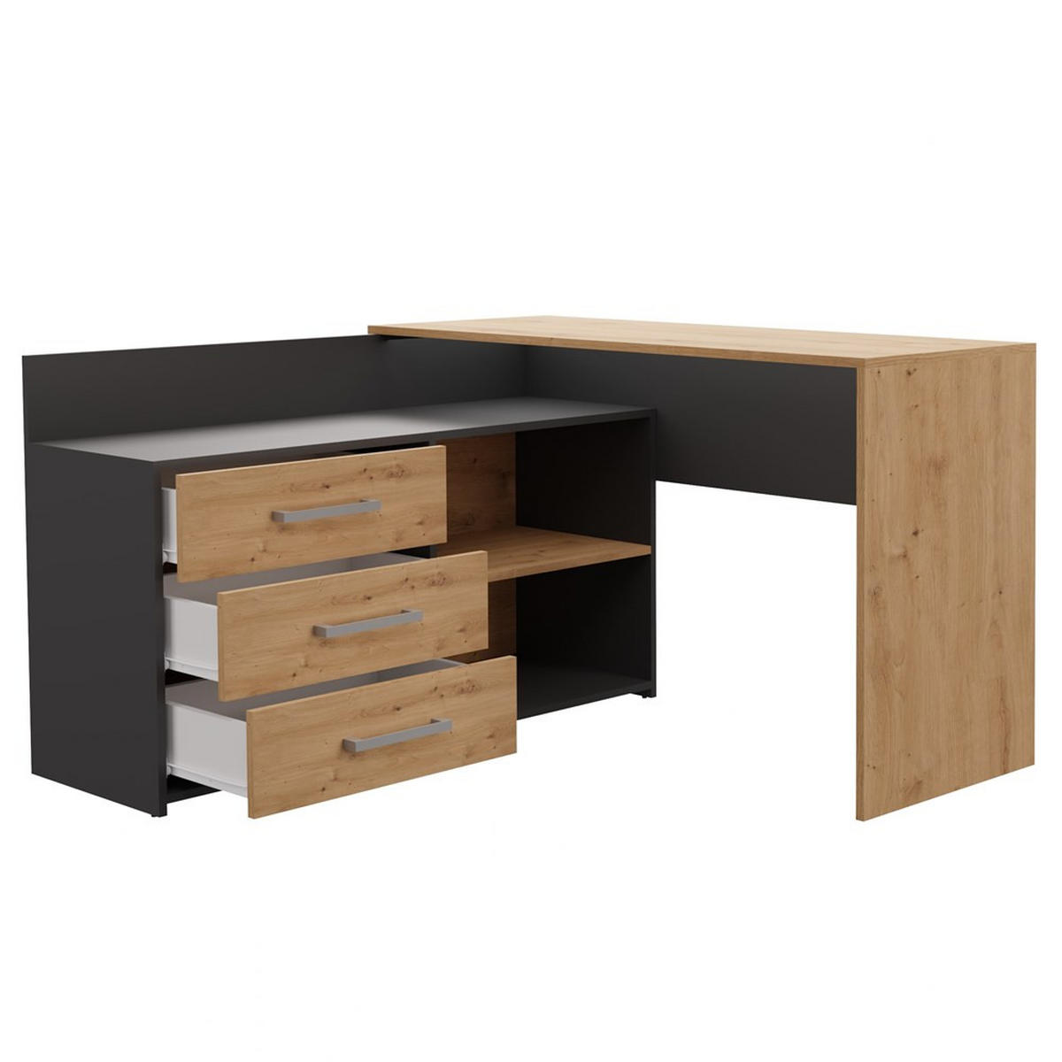 SCHREIBTISCH Anthrazit, Eiche Artisan 120/76/50 - Anthrazit/Eiche Artisan, Holzwerkstoff (50/120/76cm) - RAUMHIRSCH FURNITURE