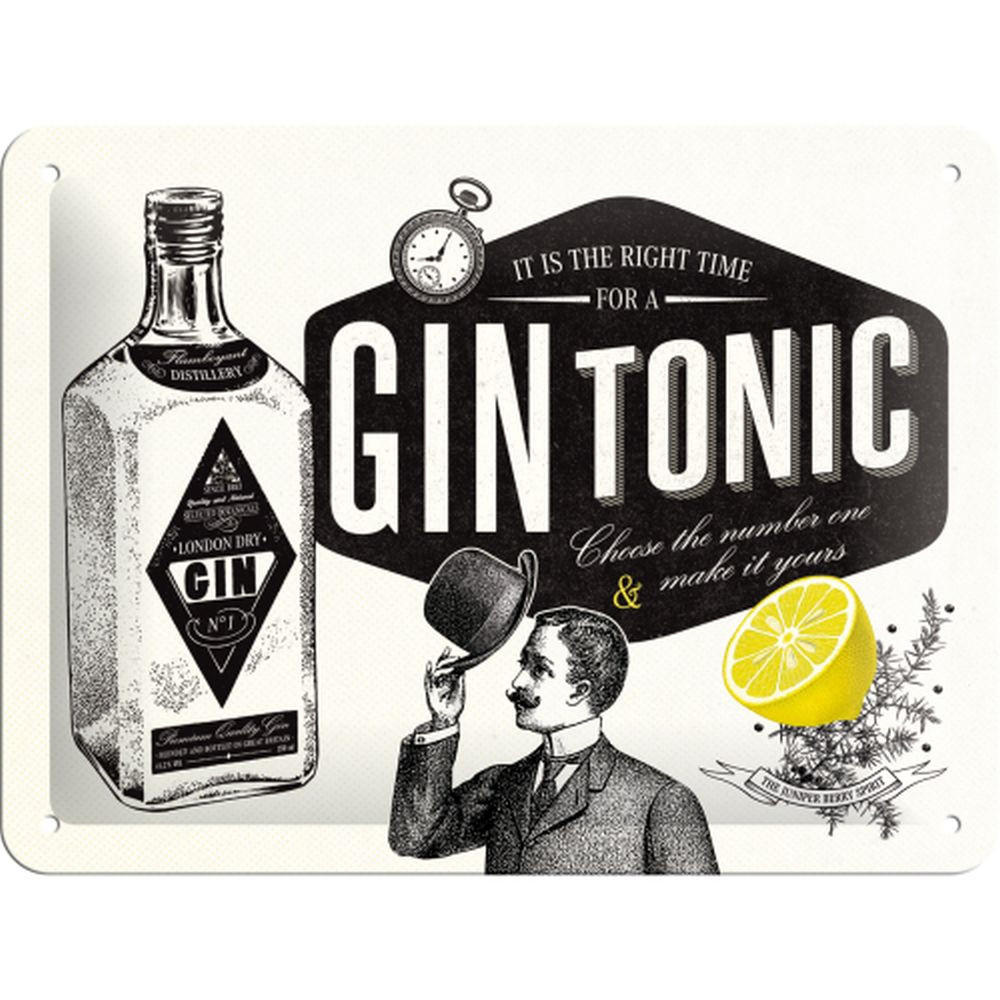 BLECHSCHILD 15/20 cm Open Bar Gin Tonic - Multicolor, Metall (20/15/0.5cm) - Nostalgic-Art