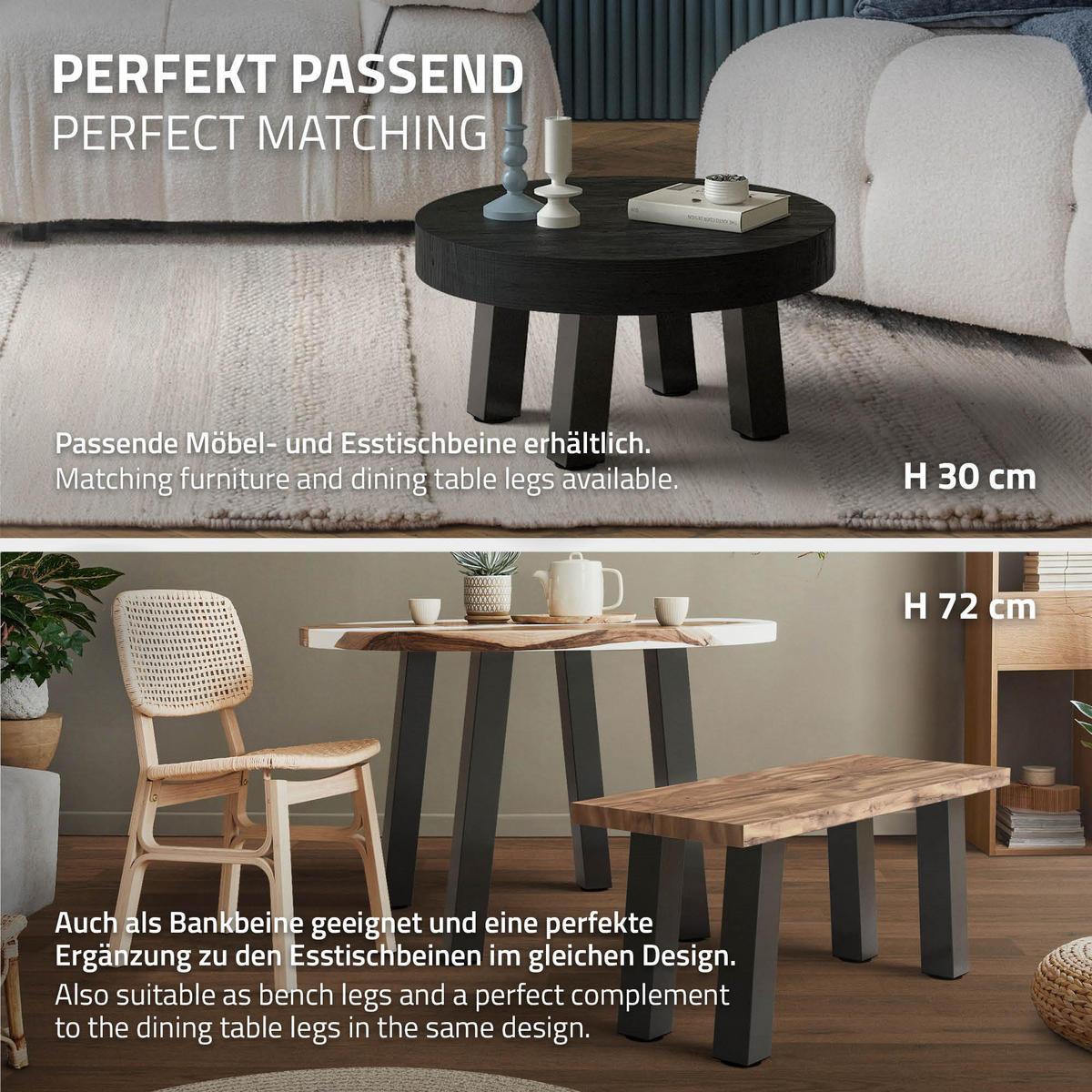 TISCHBEINE 4er Set I-96GRAD-Design H:42 cm Dunkelgrau 8x8 cm - Dunkelgrau, Metall (8/42/8cm) - ML-DESIGN