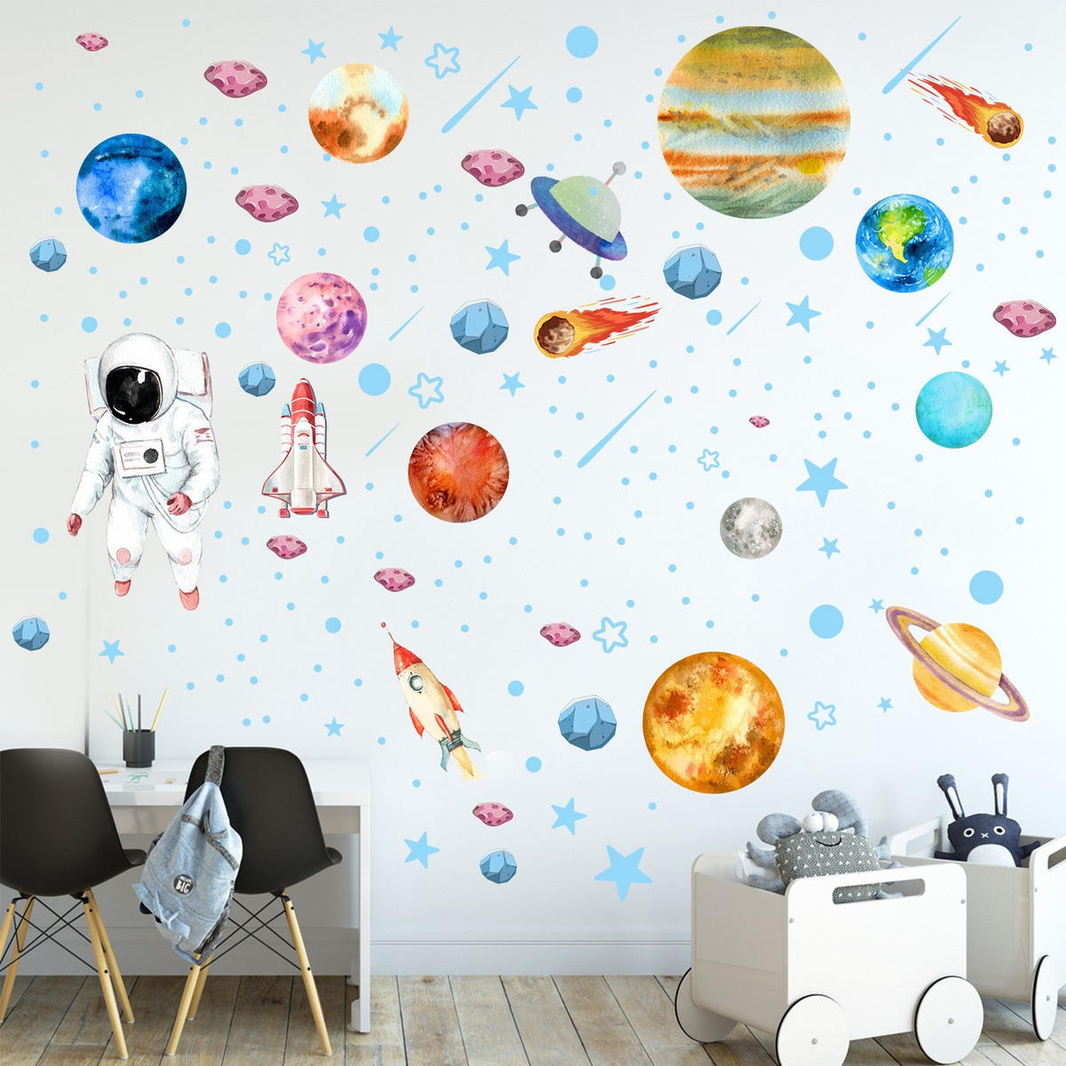 WANDAUFKLEBER Planeten, Galaxie, Astronauten, Leuchtend - Weiß, Kunststoff (25/1/20cm) - Authentics