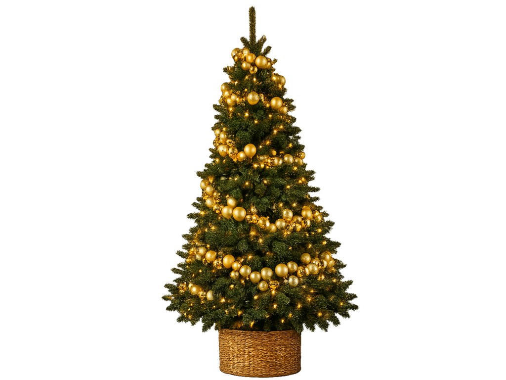 WEIHNACHTSBAUM künstlicher 150 cm – KÖNIGSGOLD II, geschmückt mit 240-teiligem Weihnachtsbaumschmuck, inkl. Ständer - Goldfarben/Grün, Kunststoff/Metall (104/150cm) - LAALU