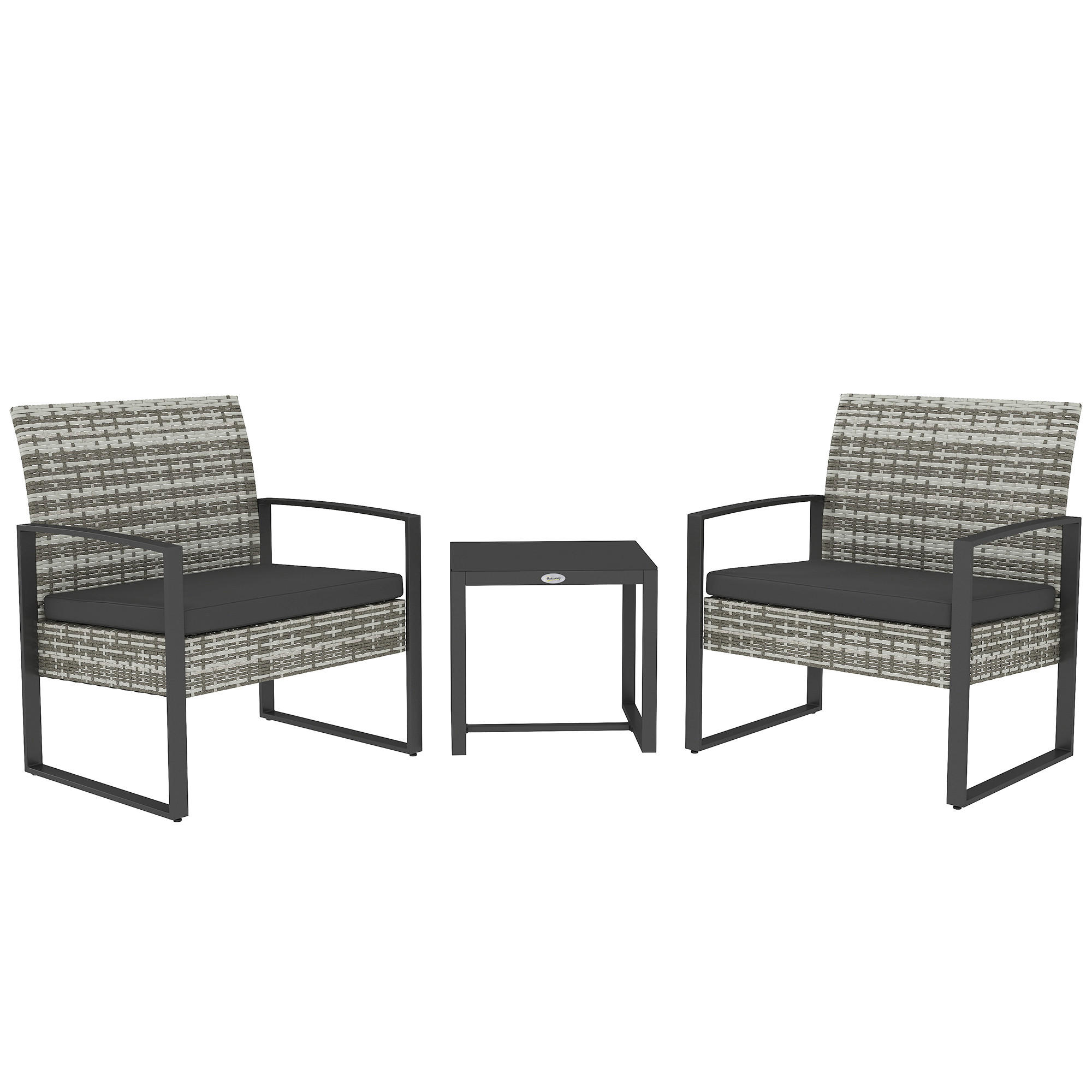 GARTENSET DE-13602 2 Stühle mit Kissen, Glastisch Hellgrau - Hellgrau, Metall - ComfortXL
