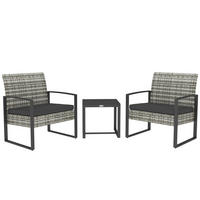 GARTENSET DE-13602 2 Stühle mit Kissen, Glastisch Hellgrau - Hellgrau, Metall - ComfortXL