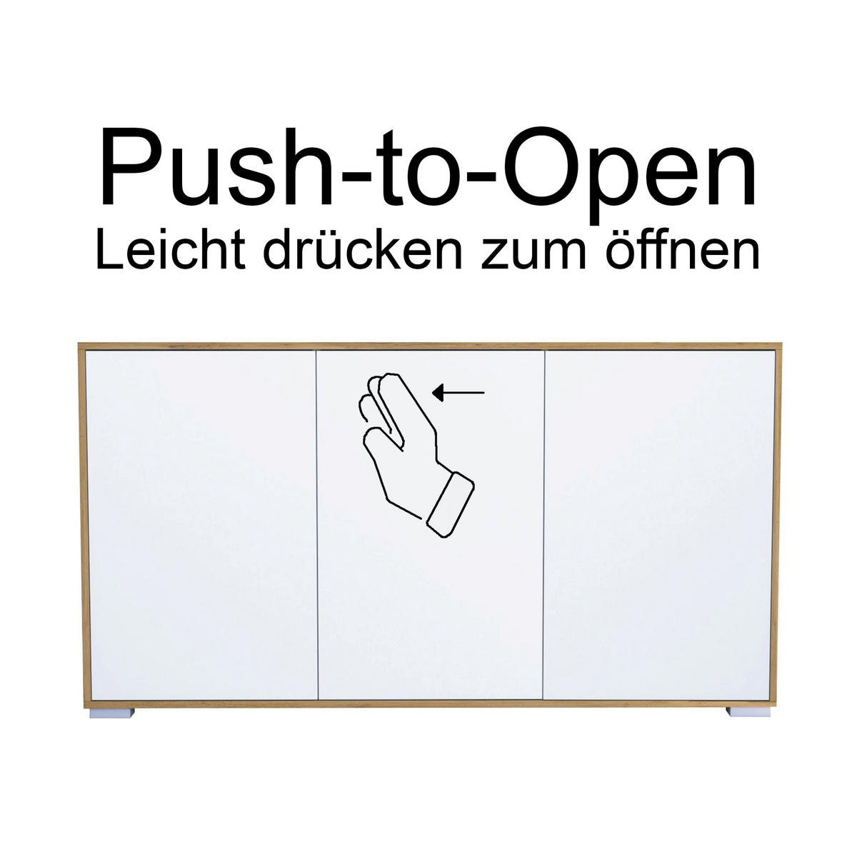 SIDEBOARD Elena, Kommode mit Push-to-Open, Made in Germany, Moderner Schrank, Eiche Evoke/Schwarz matt (152,5 x 83 x 37 cm) - Schwarz, Holzwerkstoff (152.5/83/37cm) - InnoFurn