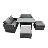 GARTENSET mit Zweisitzer,2 Hockern,Esstisch Polyrattan 6-Sitzer - Dunkelgrau/Grau, Glas/Kunststoff - Fimous