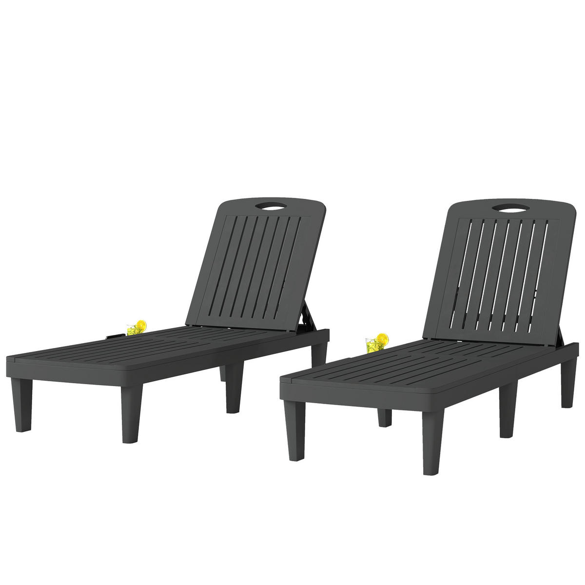 SONNENLIEGE DE-15692 2er-Set mit Seitentisch Grau - Grau, Kunststoff (57/28.5/192cm) - ComfortXL