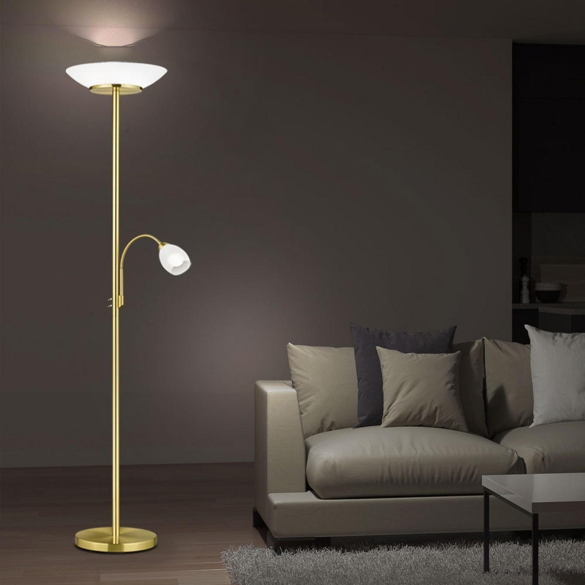 LED STEHLEUCHTE GERRY Messing Weiß - Messingfarben, Glas (34/34/180cm)