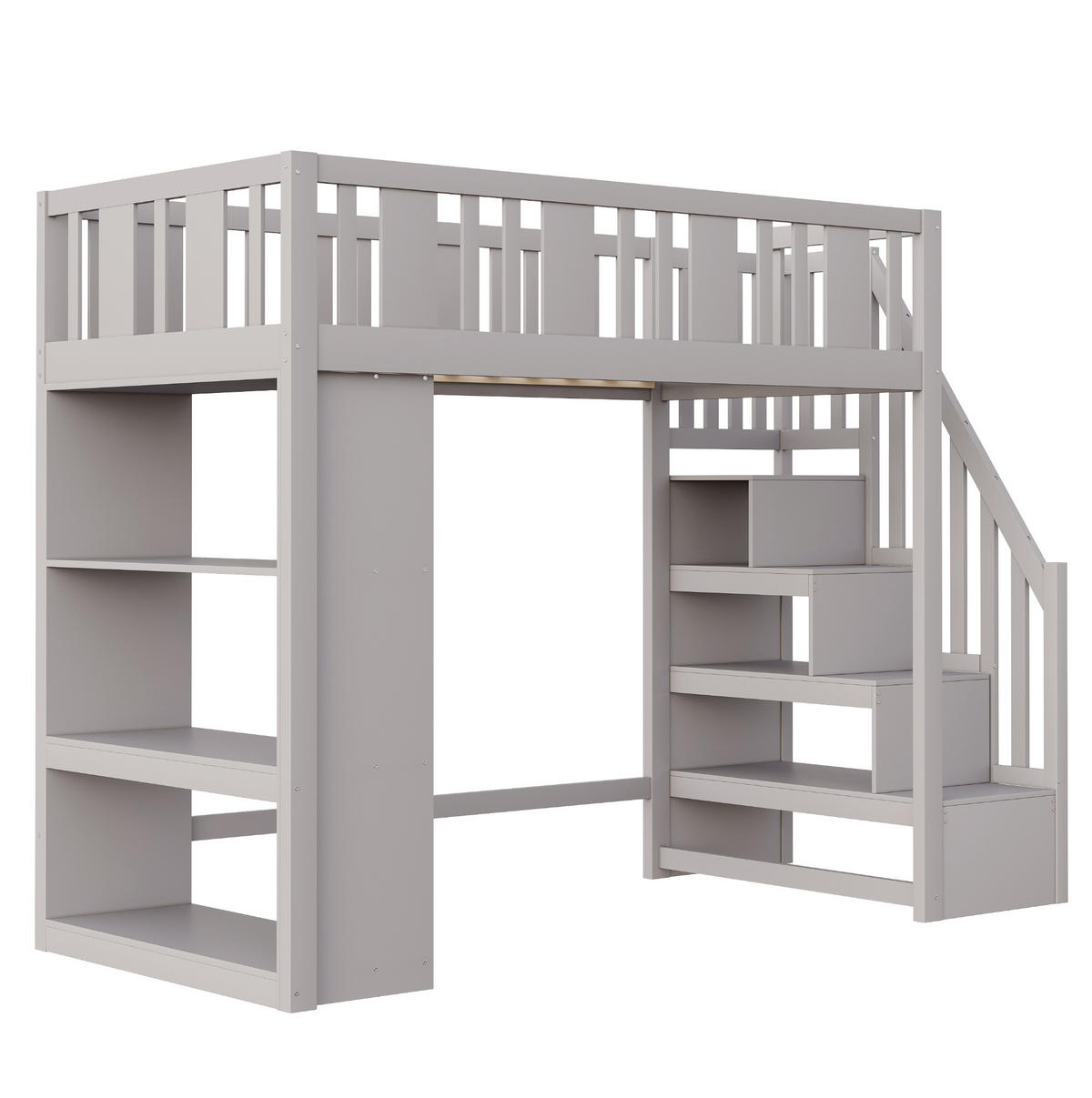 HOCHBETT 90/200 cm grau mit Stauraumtreppe mit Matratze - Grau, Holzwerkstoff (90/200cm) - OKWISH