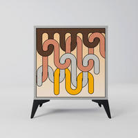 SIDEBOARD COLORFUL STRINGS, Grau, 57,5x42x70,5 cm, Schwarze Metall-Sternfüße - Multicolor/Schwarz, Holzwerkstoff/Metall (57.5/70.5/42cm) - SpaceRebels