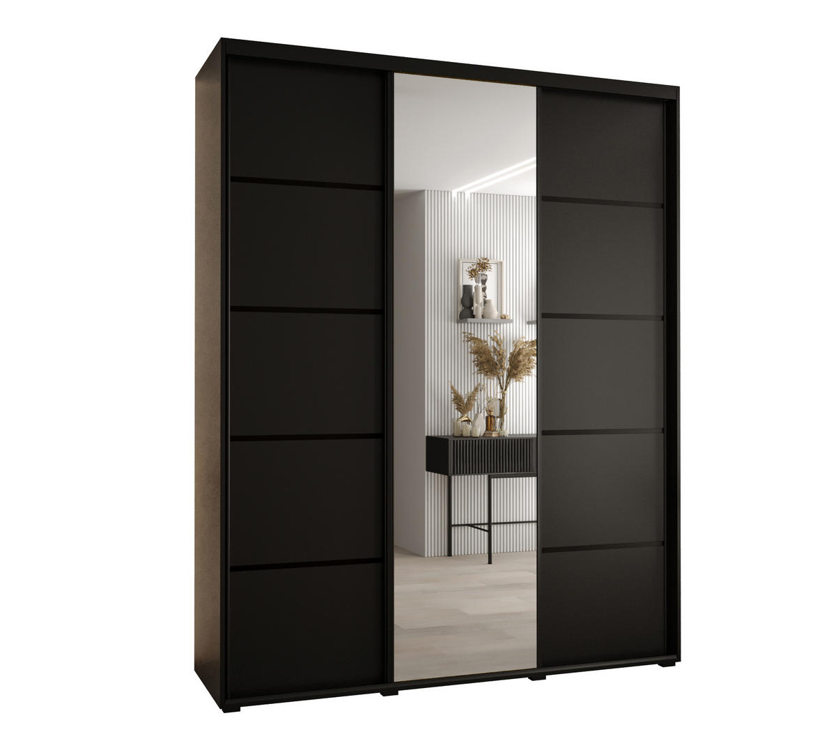 SCHWEBETÜRENSCHRANK 235,2/190/45 3-türig - Schwarz, Holz/Metall (190/235/45cm) - Abiks Möbel