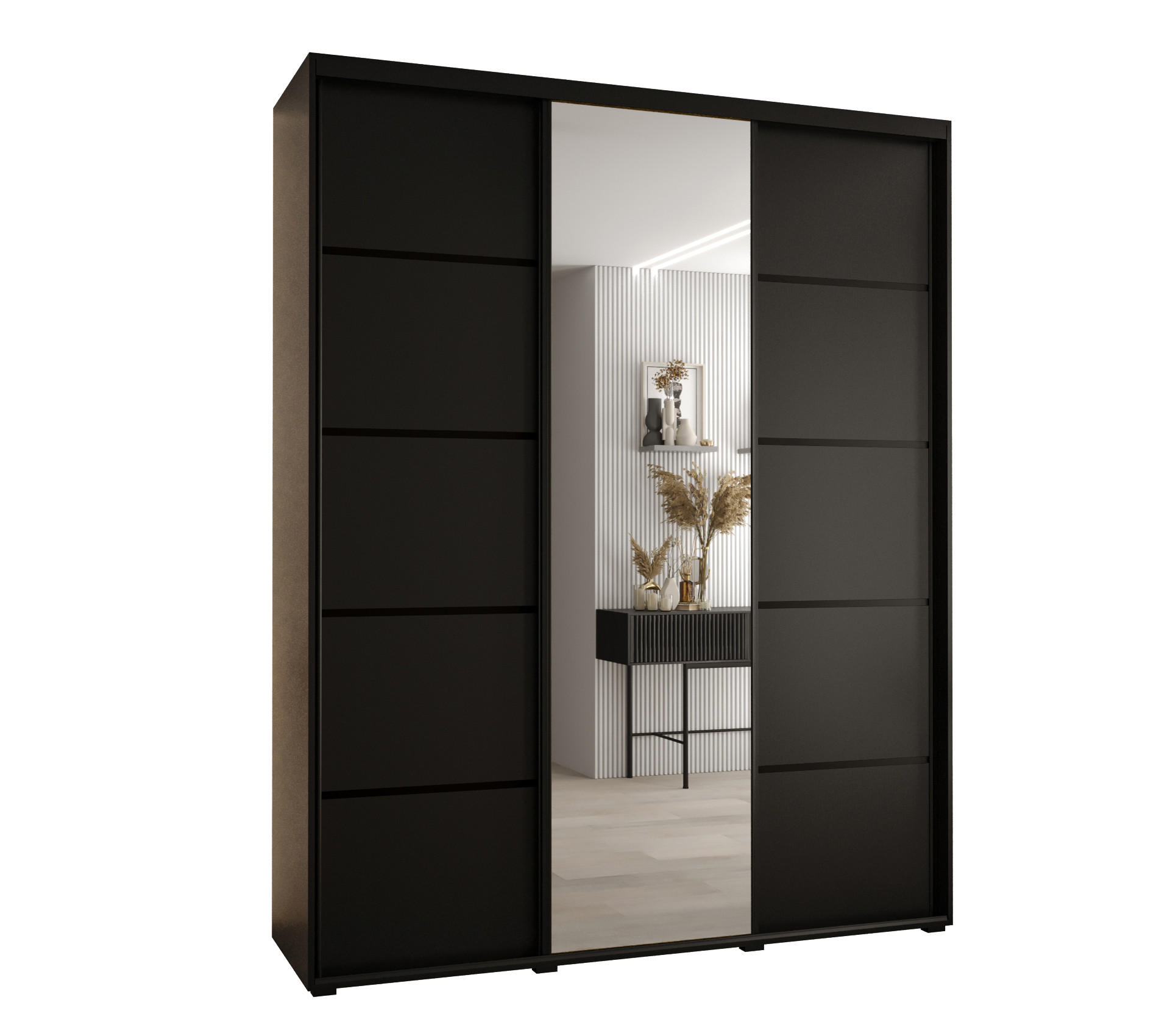 Abiks Möbel SCHWEBETÜRENSCHRANK Schwarz, Schwarz, Schwarz 200cm × 60cm × 235cm