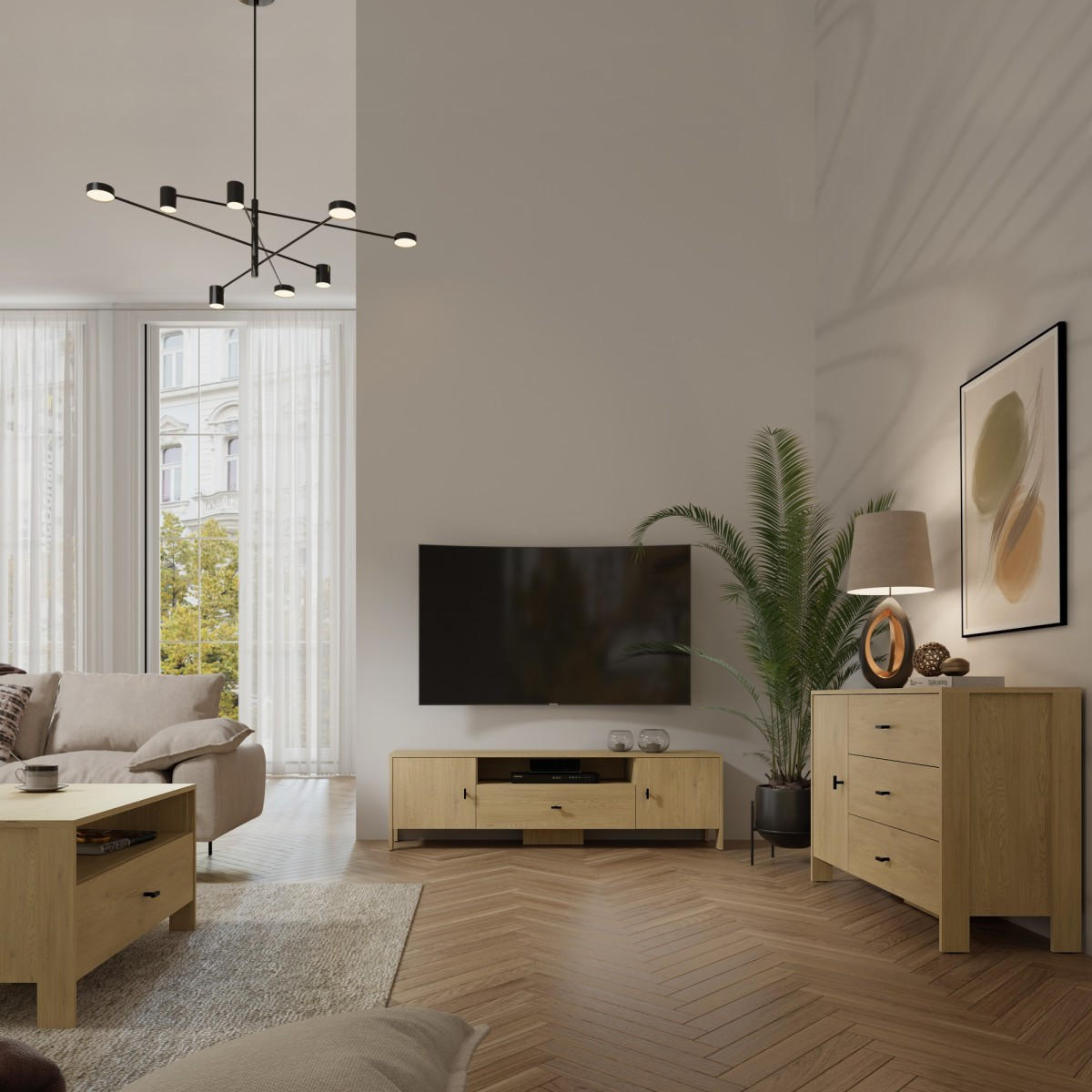 TV-SCHRANK stehend Ethan 2D1S 160 Eiche Cremona - Eichefarben/Schwarz, Holzwerkstoff/Metall (160/46/40cm) - mzm24