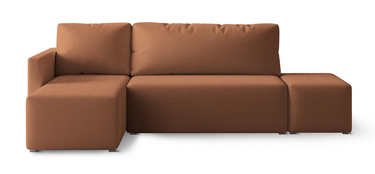 ECKSOFA VELOTTI L-S Kupferfarben Boucle-Stoff mit Schlaffunktion - Kupferfarben, Holz (261/143cm) - MASSENO