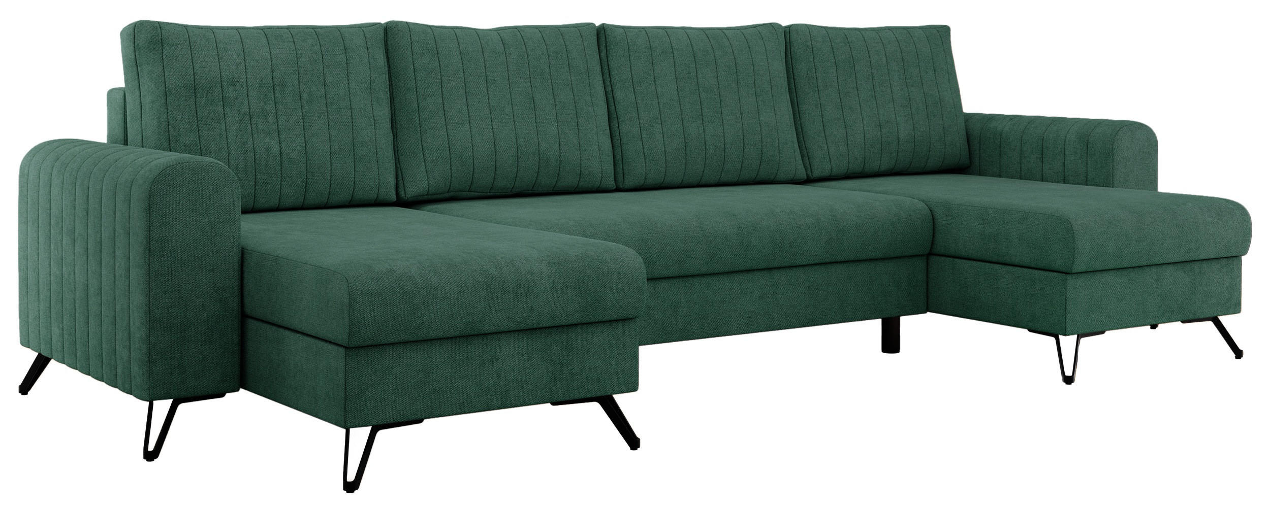 WOHNLANDSCHAFT AXEL U Struktur Grün - Schwarz/Grün, Textil/Metall (312/90/140cm) - MKS