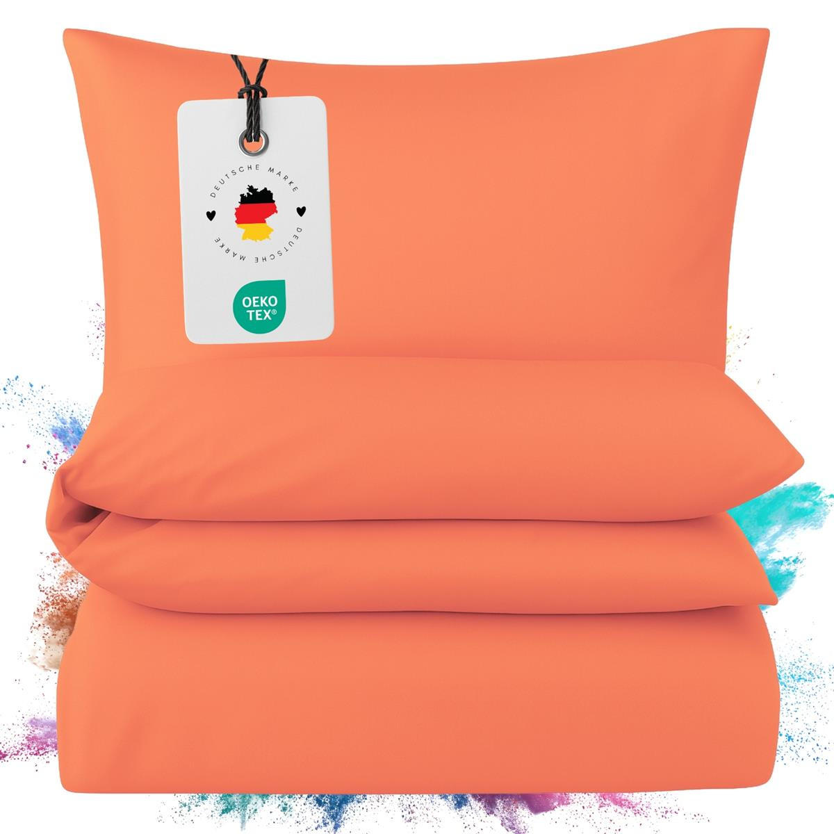 MAKO-SATIN-BETTWÄSCHE 155x240 cm aus 100% Baumwolle mit Reißverschluss, Uni Bettbezug 155 x 240 - Orange - Orange, Textil (155/240cm) - Carpe Sonno