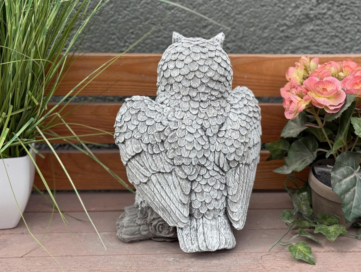 STEINFIGUR Uhu Kauz auf AST, frostfest - Grau, Stein (23/29/17cm) - stoneandstyle