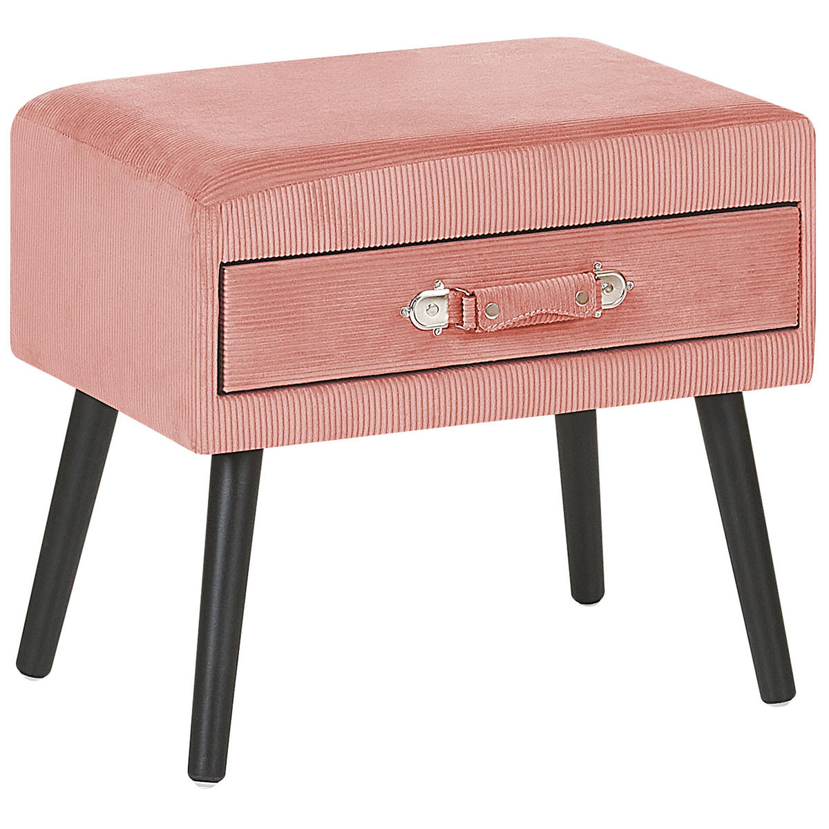 NACHTTISCH rosa Cord Koffer-Design Eurostar - Pink/Schwarz, Textil (50/46/35cm) - Beliani