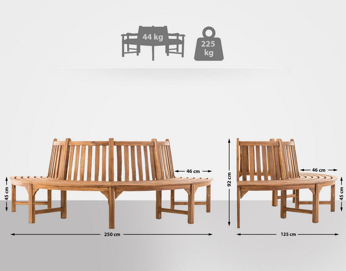 GARTENBANK 250/125 cm Holz teak - Teakfarben, Holz (250/92/125cm) - CLP