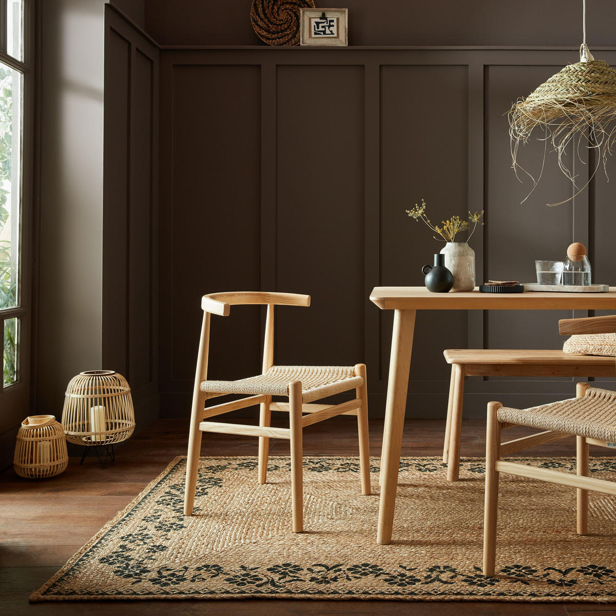 TEPPICH Jute Floral-Design, handgefertigt NEATH MARK, Braun-Schwarz 200x290 cm - Braun, Naturmaterialien (200/290cm) - KADIMA DESIGN