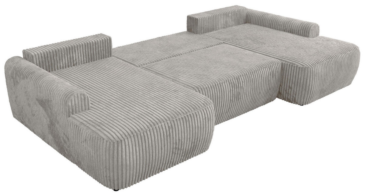 WOHNLANDSCHAFT CUBO U Grau Cord - Schwarz/Grau, Kunststoff/Textil (370/100/187cm) - MKS