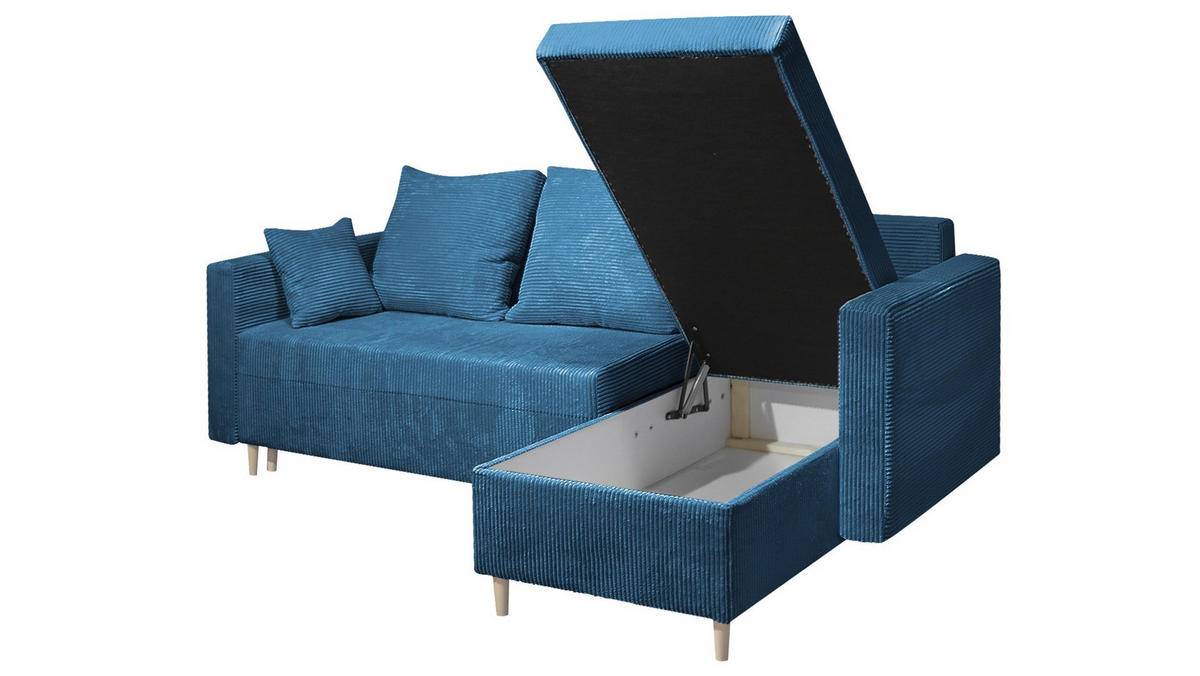 ECKSOFA OTTO mit Bettkasten und Schlaffunktion L-Form, Ottomane Universal - Blau, Textil (230/145cm) - Marpur