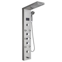 ÜBERKOPFBRAUSESET Edelstahl gebürstet Hydromassage 8 Jets Temperaturanzeige - Silberfarben, Metall (20/122/46cm) - Kaket