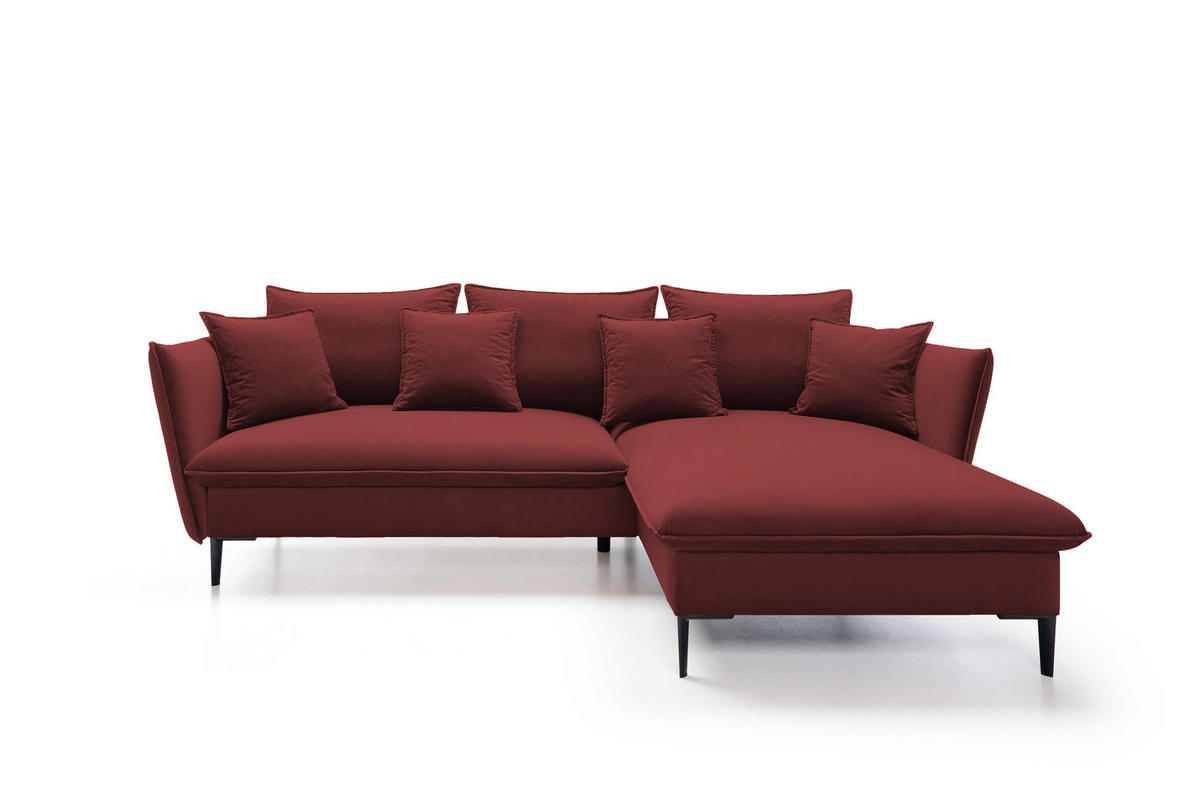ECKSOFA GLOSS mit Schlaffunktion, Ottomane & goldenen Füßen – Samtsofa im GLOSSour-Stil mit Zierkissen, 258x167x91 cm, Rechte, MÜNZE - Lila, Holz/Textil (258/167cm) - DomoHome