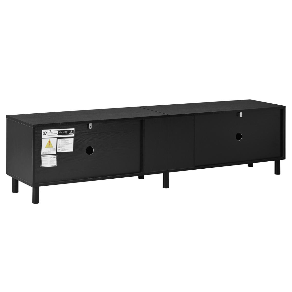 TV-LOWBOARD 180 x 38 x 45 cm aus MDF/Spanplatte, 5 Türen, Metallfüße, Schwarz - Schwarz, Holzwerkstoff (180/45/38cm)