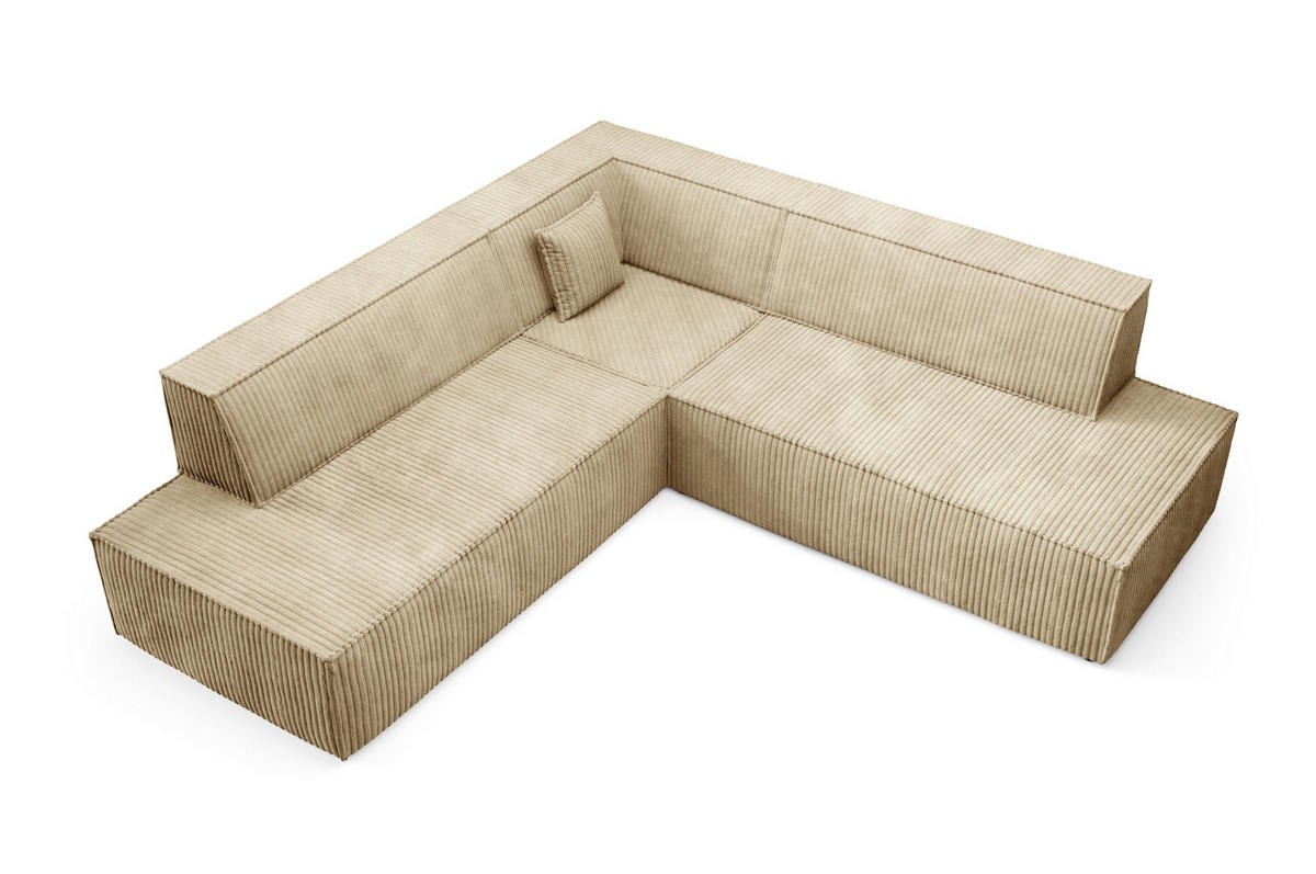 ECKSOFA TESSO II R-S Beige Kordstoff mit Schlaffunktion - Beige, Holz (254/254cm) - MASSENO