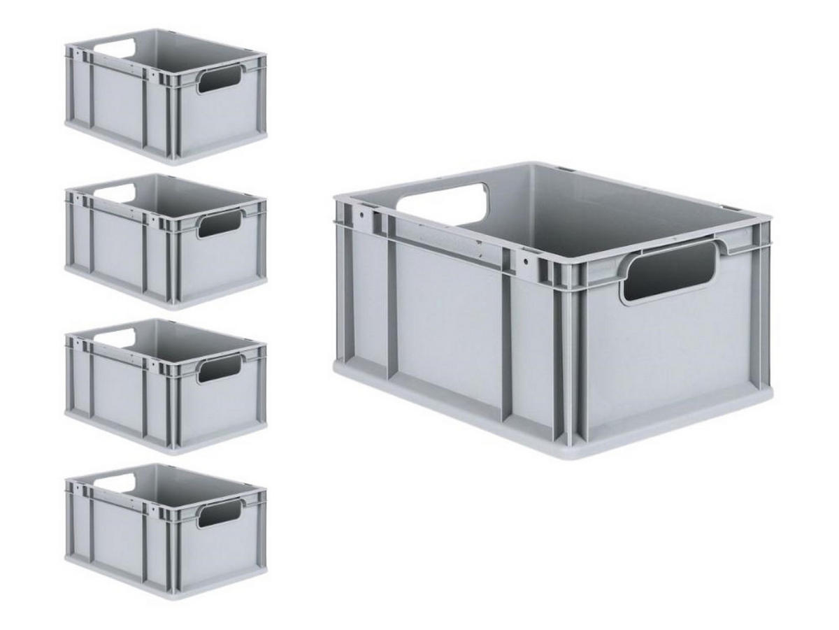 EUROBOX 5x Nextgen Economy Griffe Offen 22x30x40cm 20 Liter - Grau, Kunststoff (30/22/40cm) - PROREGAL