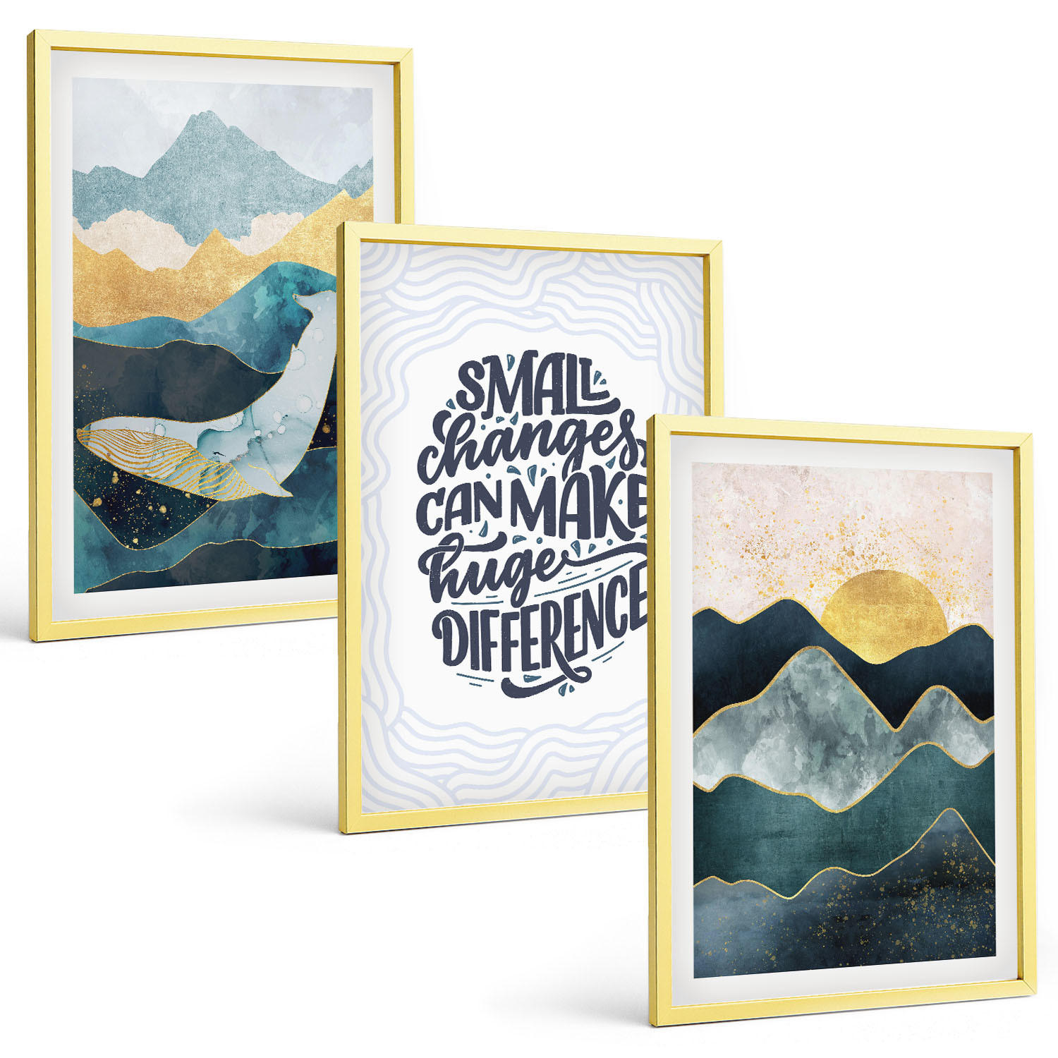 BILDER SET 3er Set - 40x60 cm Goldrahmen - Abstrakte Berginspiration - Goldfarben, Kunststoff (40/60cm) - TULUP