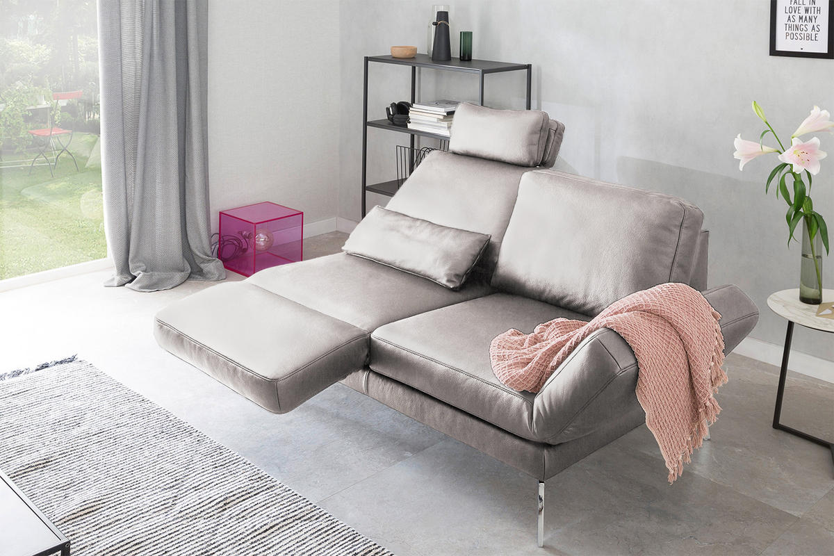 LEDERSOFA HURRICANE Hellgrau Leder - Silberfarben/Hellgrau, Leder (170/87/141cm) - KAWOLA