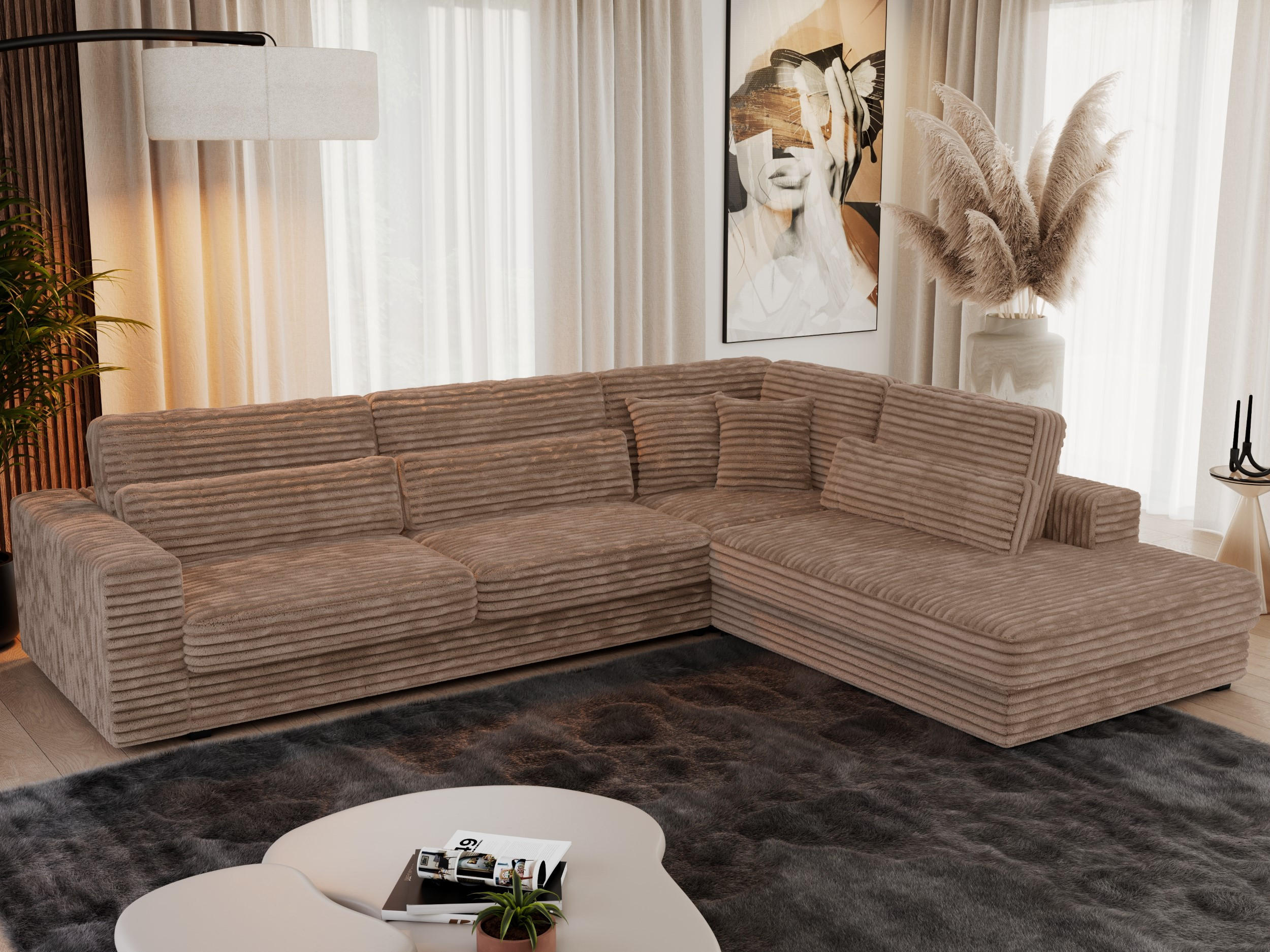 ECKSOFA Savona Braun breiter Cord - rechts - Schwarz/Braun, Kunststoff/Textil (249/316cm) - MKS