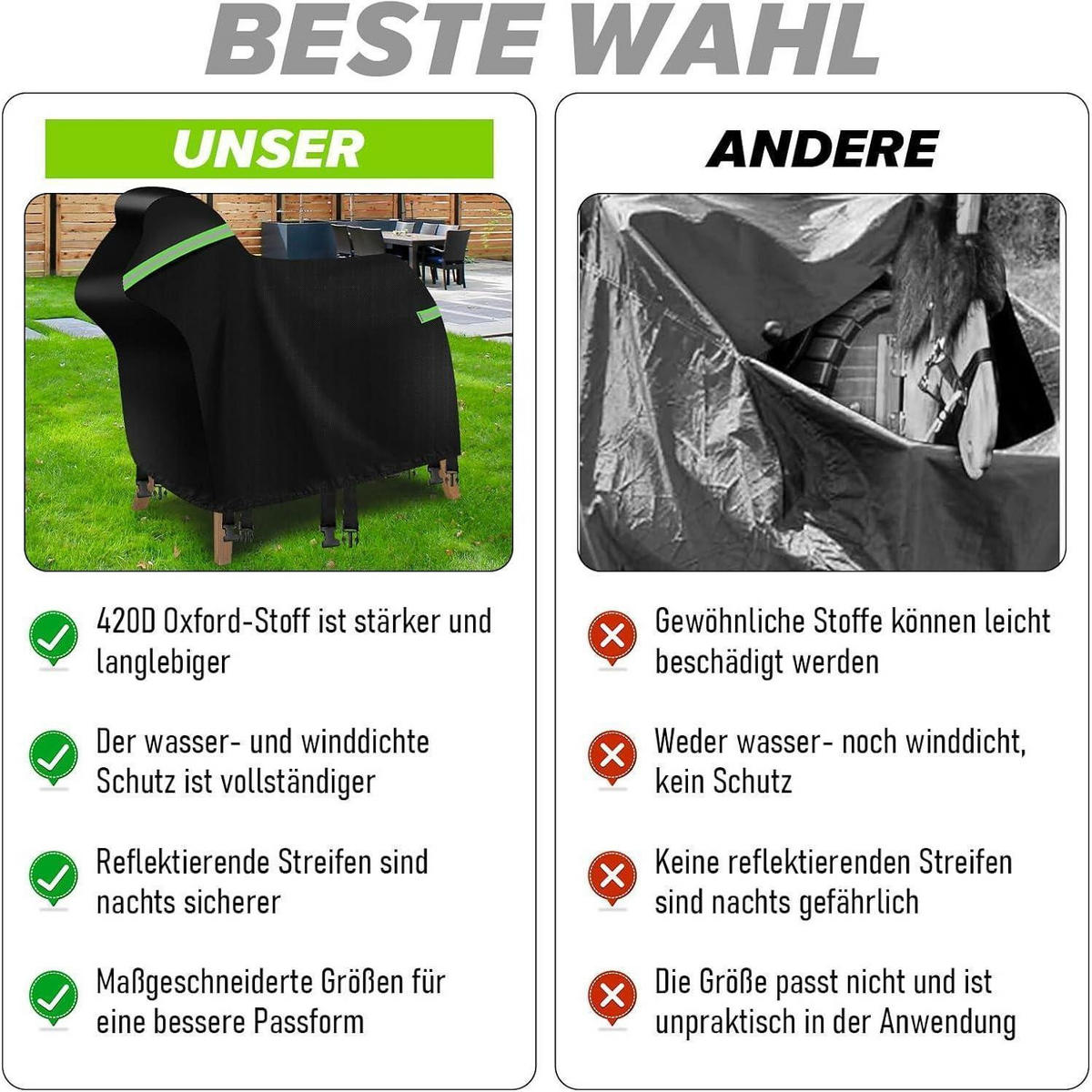 ABDECKUNG für Holzpferd 160 x 110 x 70 cm Wasserdicht Schwarz - Schwarz, Kunststoff (70/160/110cm)