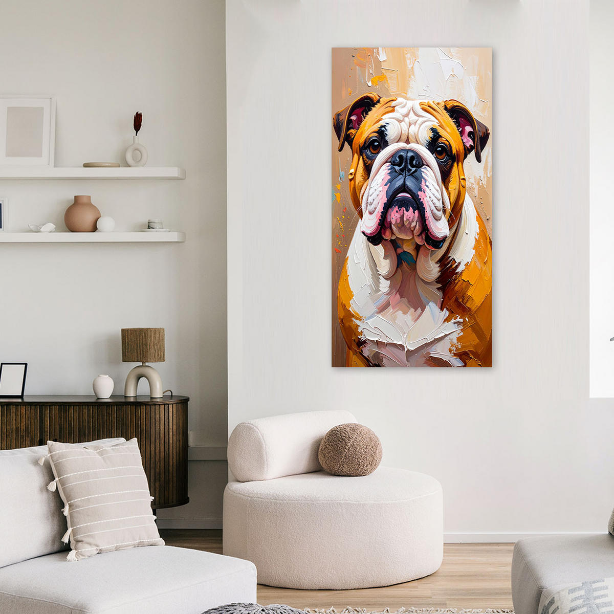 LEINWANDBILD Bulldog Hund Tier beige 50x100cm - Beige, Textil (50/100cm) - Feeby