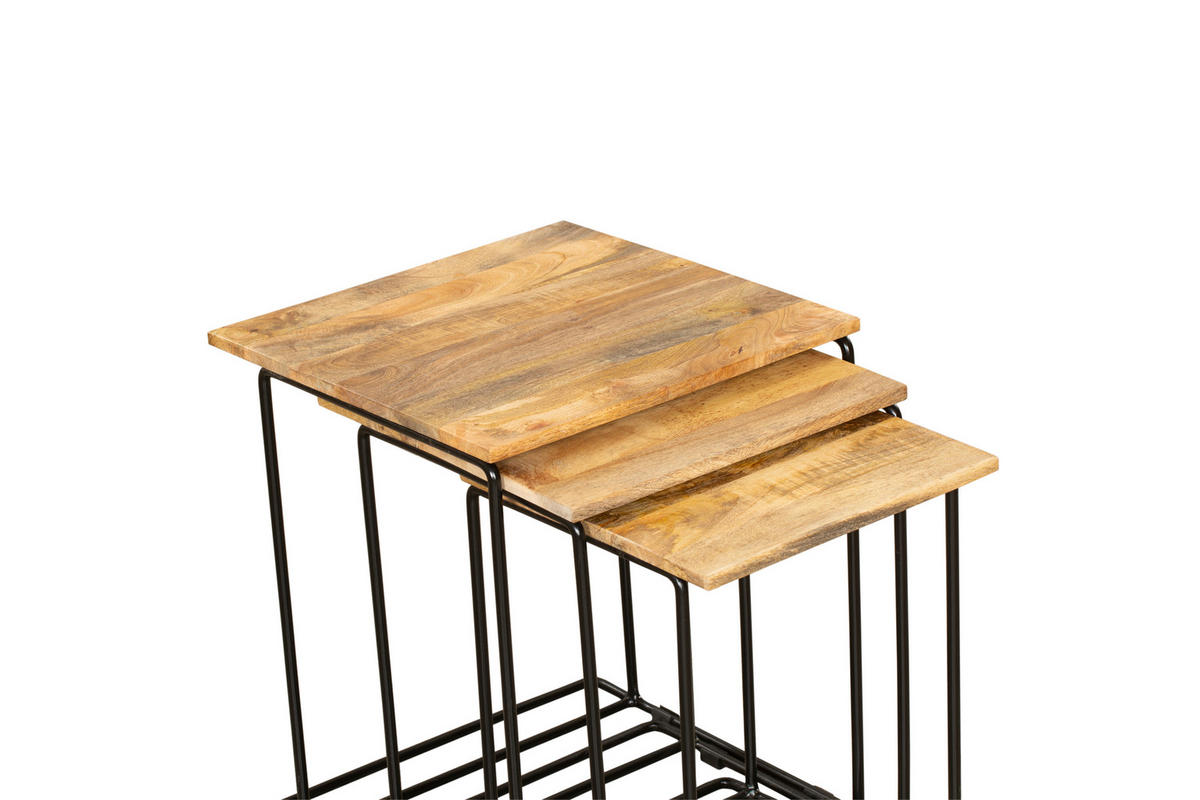 BEISTELLTISCH Peer 3er Set Mangoholz Braun 54x45x45cm - Braun, Holz (45/45/54cm) - DELUKE