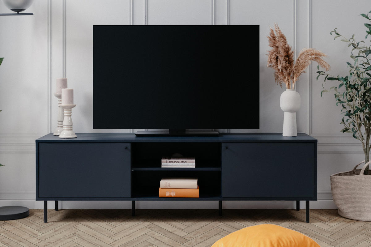 TV-LOWBOARD blau 160 cm, Fernsehtisch mit 4 Fächern - Blau/Schwarz, Holzwerkstoff/Metall (110/40/60cm) - Furn.Design