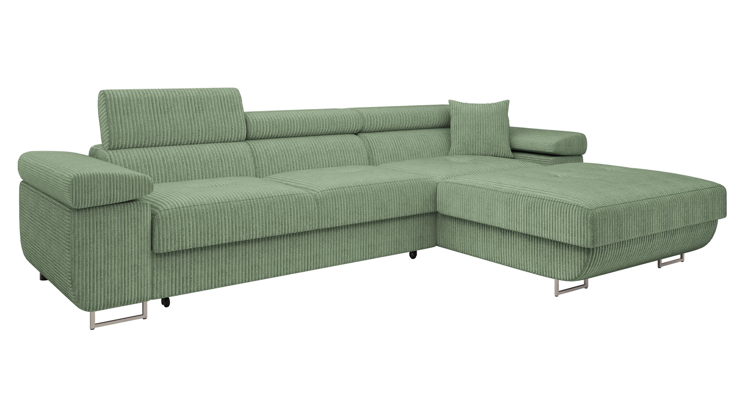 ECKSOFA Torezio Mini Cord, Seite: Rechts - Hellgrün, Holz/Textil (280/170cm) - MIRJAN24