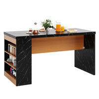 KÜCHENINSEL 90 cm MDF Schwarz Natur mit LED-Beleuchtung und USB-Steckdose - Schwarz, Holzwerkstoff (80/90/155cm) - Korfee
