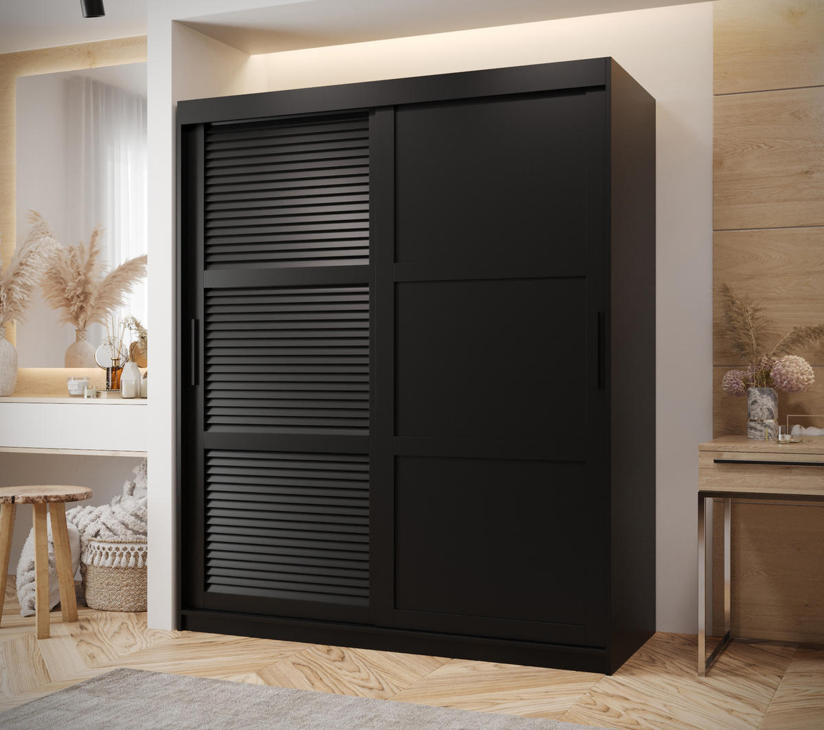 SCHWEBETÜRENSCHRANK 200/150/62 2-türig - Schwarz, Holz/Kunststoff (150/200/62cm) - MÖBEL KRYSPOL