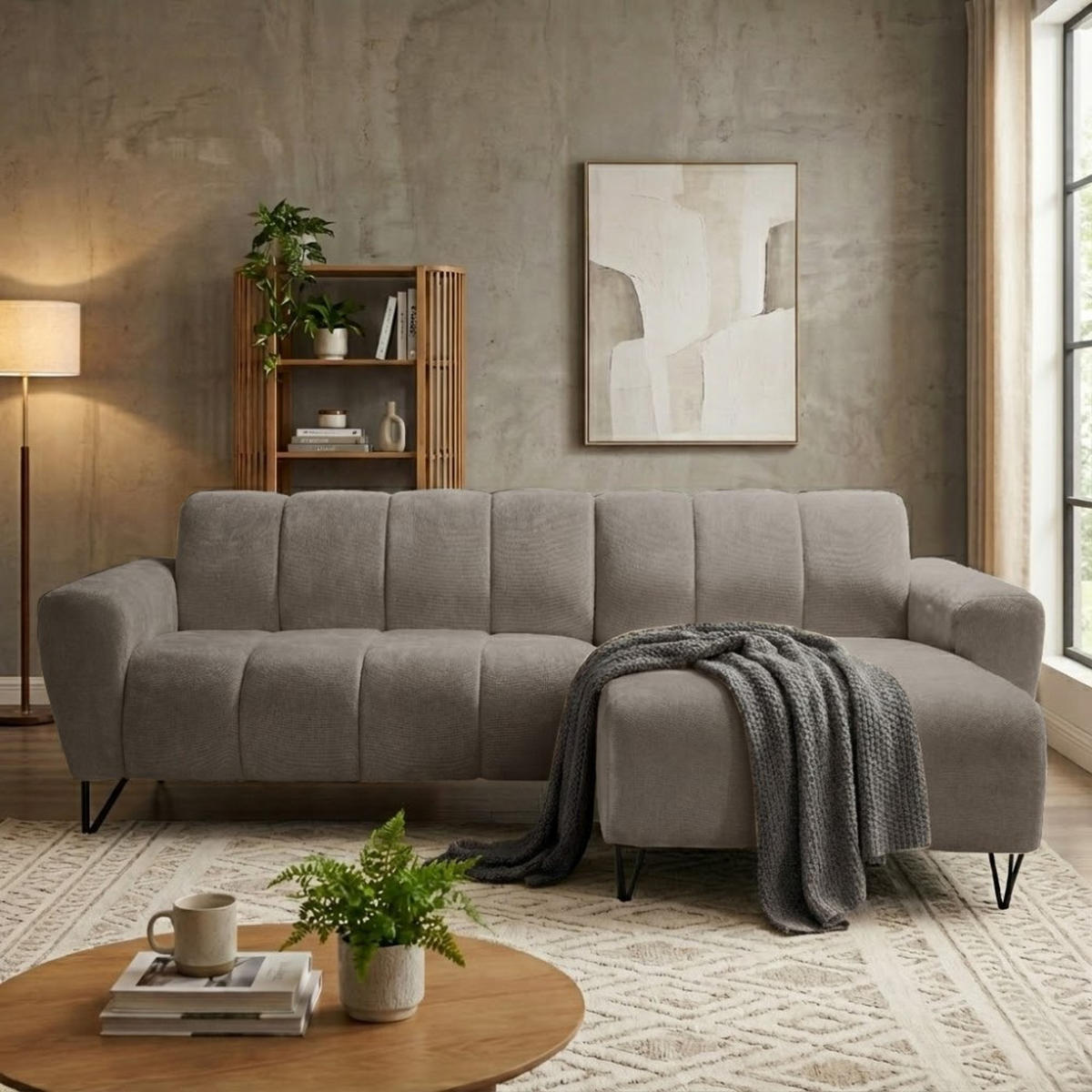 ECKSOFA Volare Mini ohne Schlaffunktion dunkelbeige rechts, Storm-Stoff - Beige/Schwarz, Textil/Metall (256/165cm) - Beautysofa