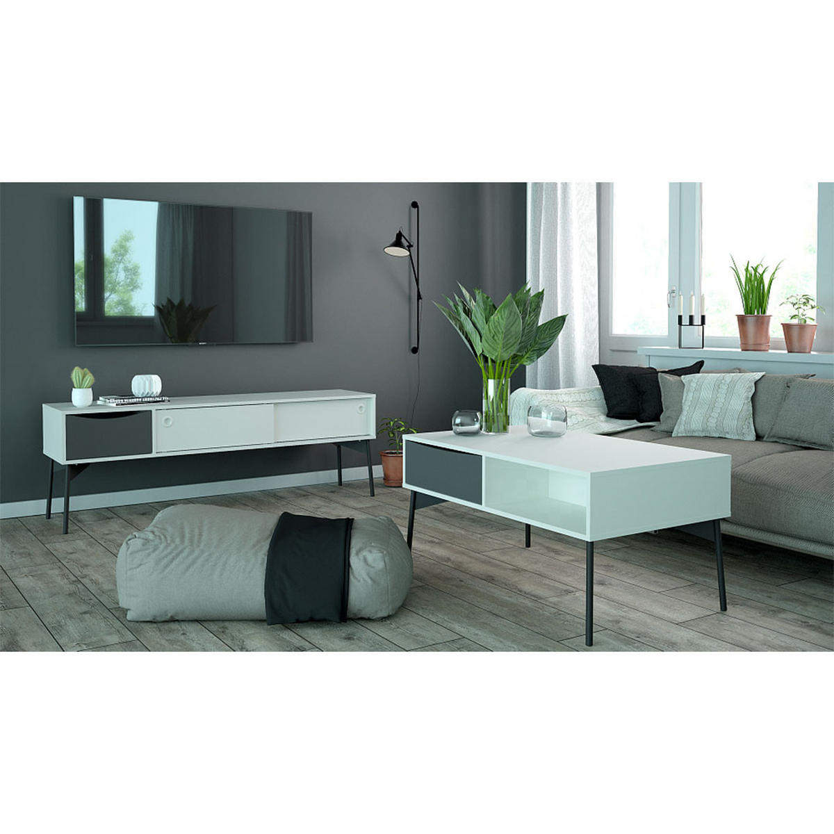 COUCHTISCH weiß, mattgrau - Weiß, Holzwerkstoff (60/99/49cm) - ebuy24